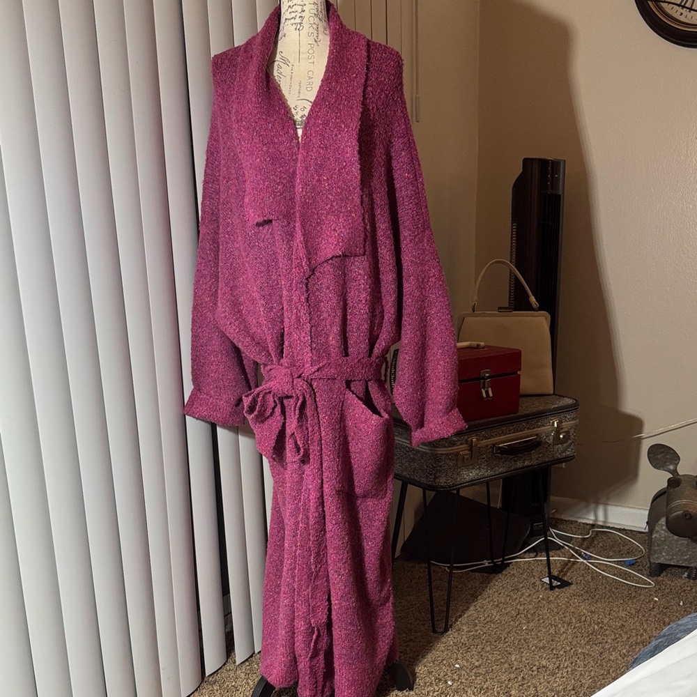 Modcloth Plush Tie-Waist Sweater/Jacket in Deep Magenta